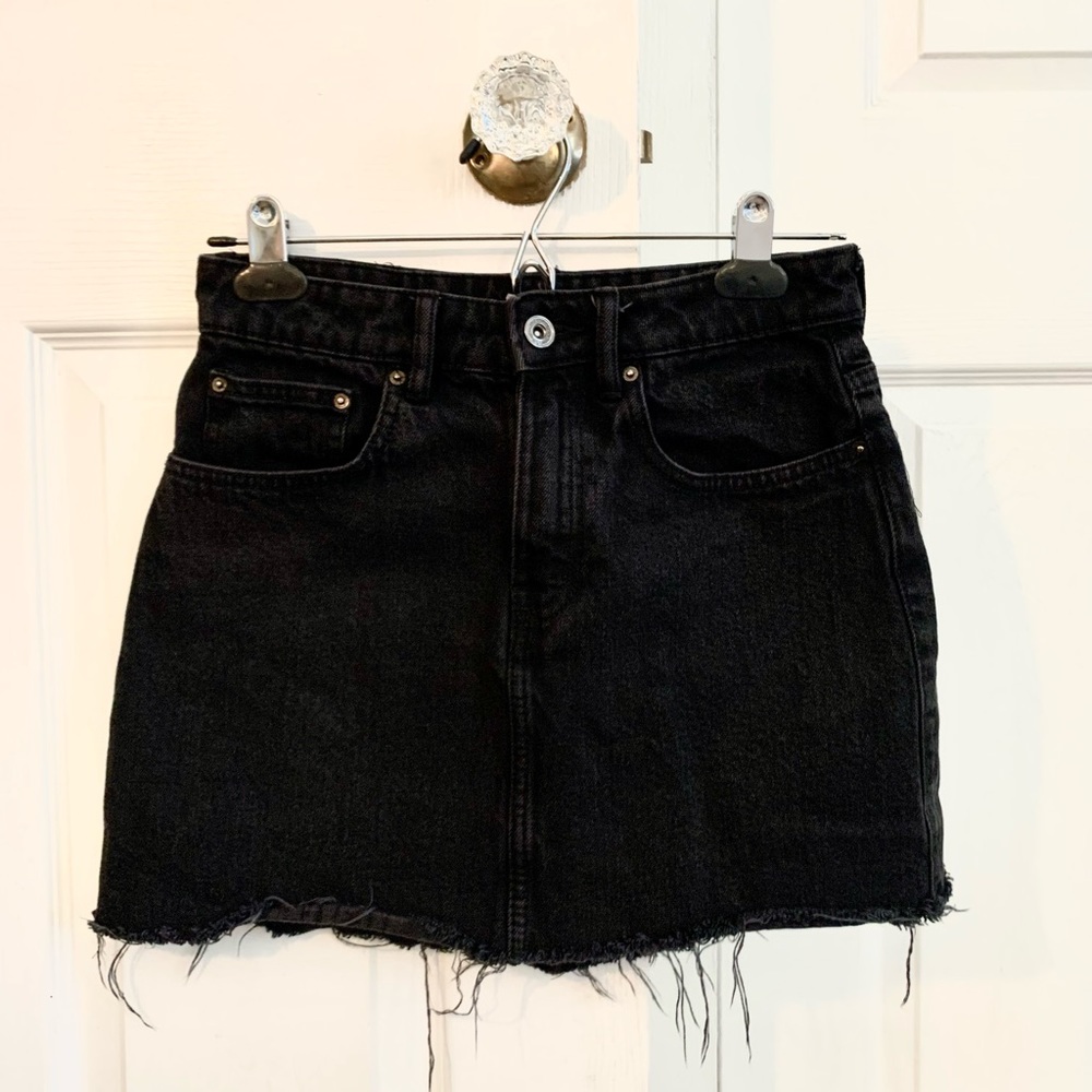 Black Distressed Jean Skirt